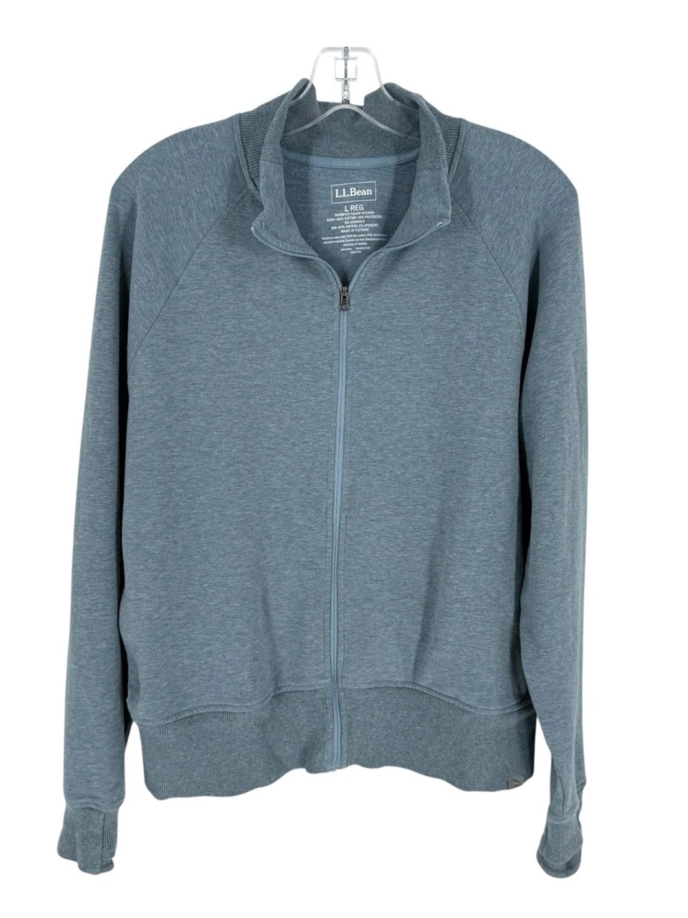 LL Bean Cozy Sweatshirt Jacket Womens Size Large Blue Stretch Soft Full Zip